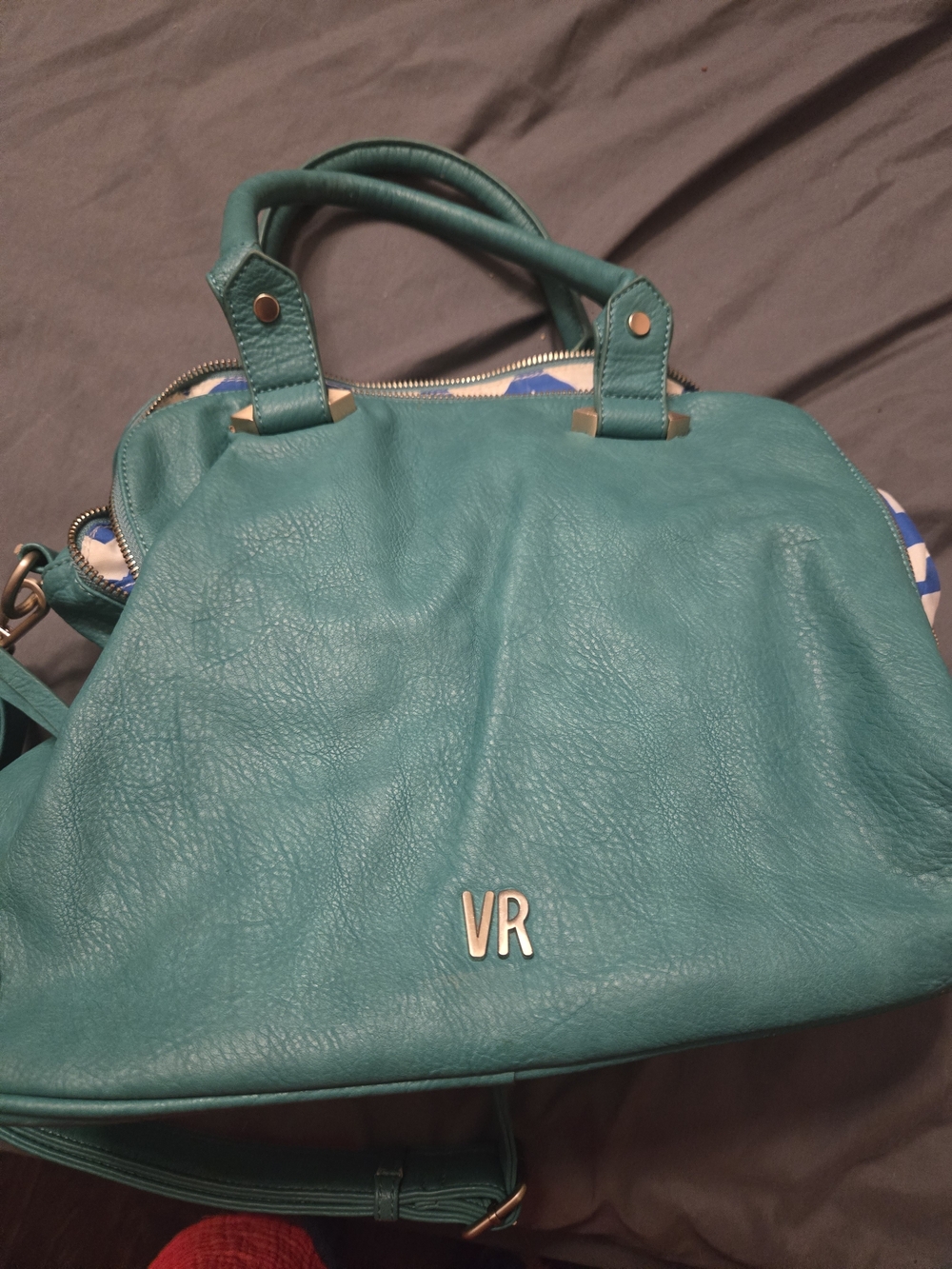 VR Teal Leather Shoulder Bag - Stylish Carry
